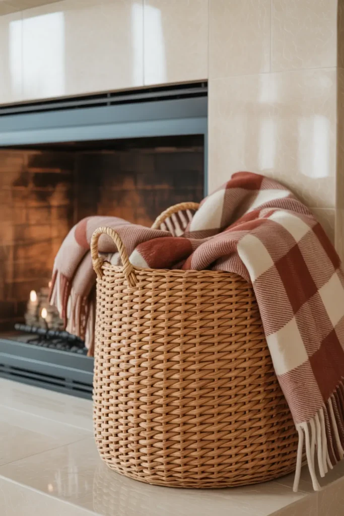 Cozy Plaid Blankets in Woven Baskets