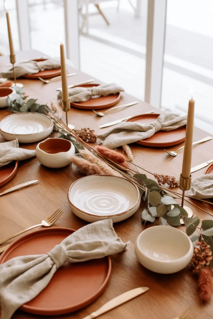 Terracotta and cream boho dining table setting