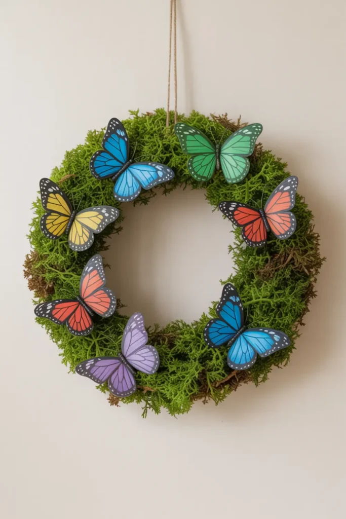 Moss and Faux Butterfly Wreath