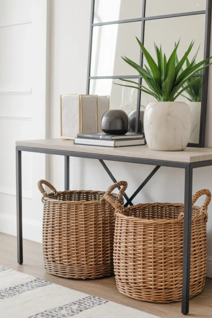 Use Woven Baskets for Hidden Storage
