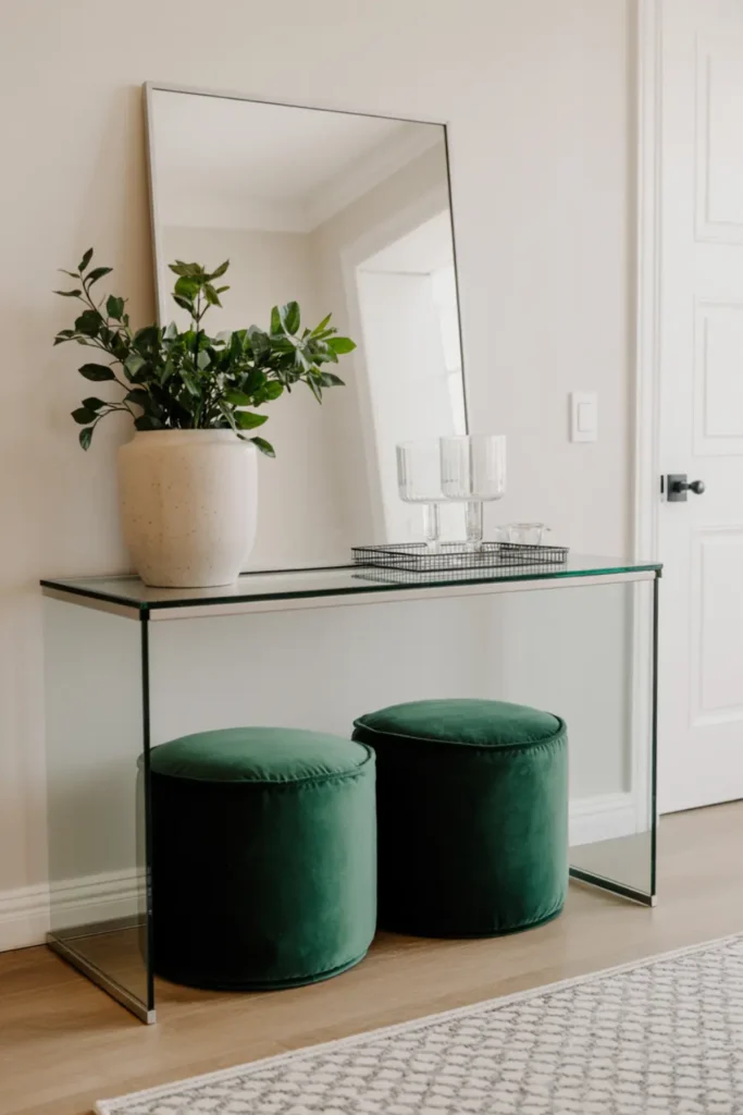 Tuck Velvet Poufs Under the Table