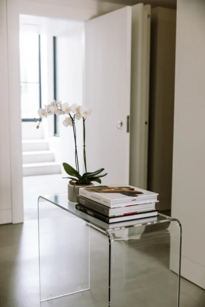 Use an Acrylic Console for Tiny Entrances