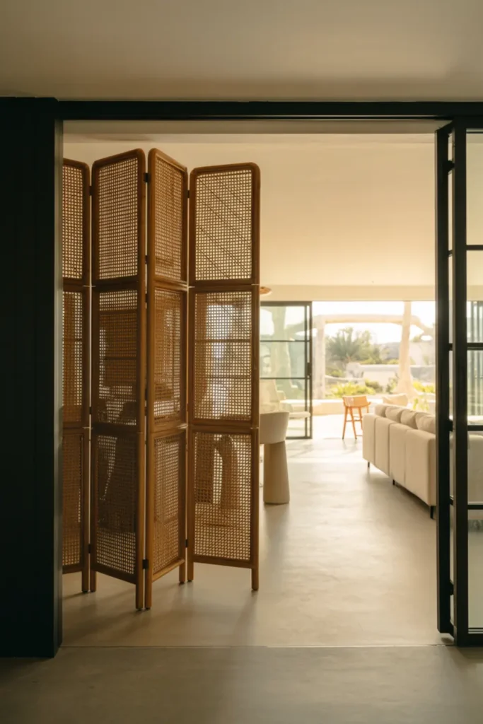 Use a Woven Rattan Room Divider