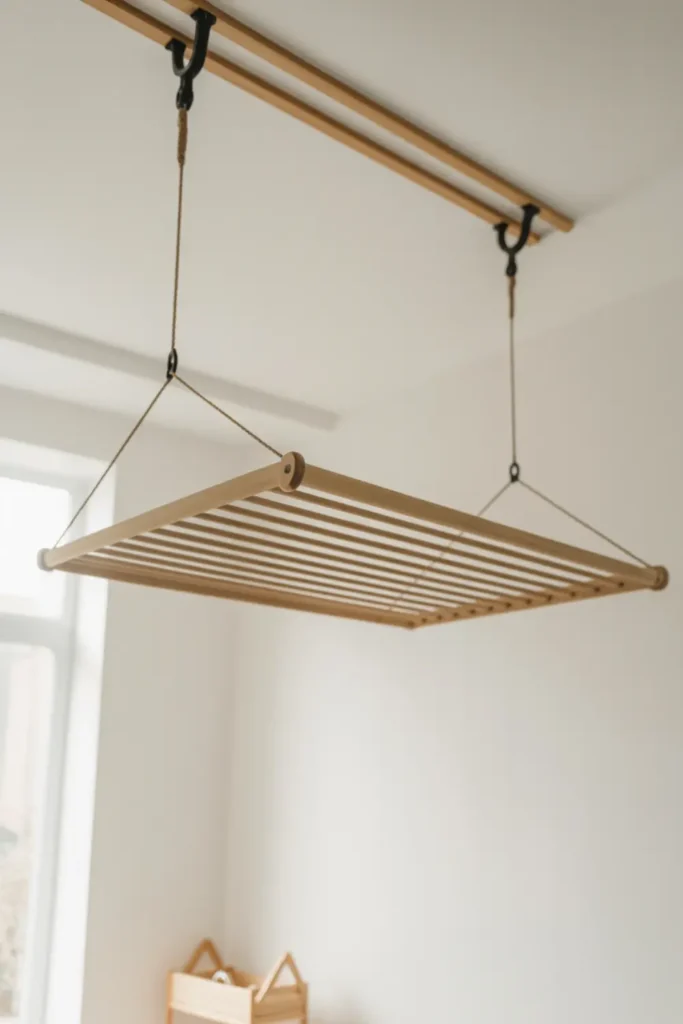 Hang a Ceiling-Mounted Wooden Drying Rack