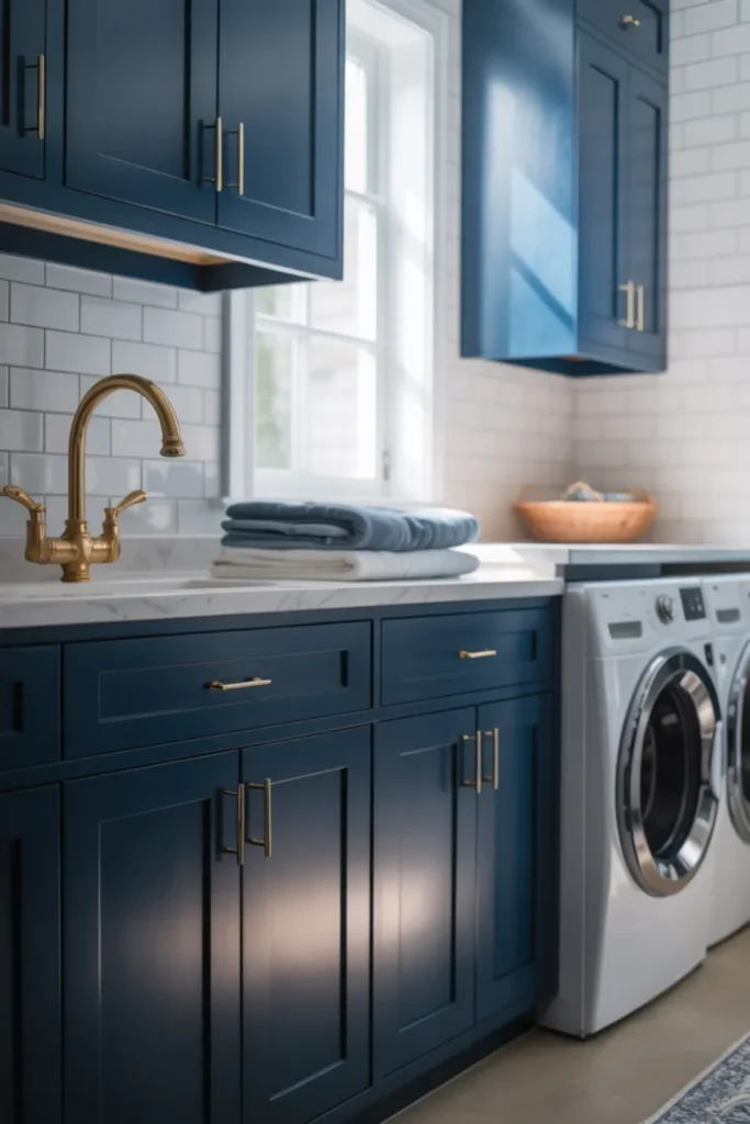 Opt for Moody Navy Blue Lower Cabinets