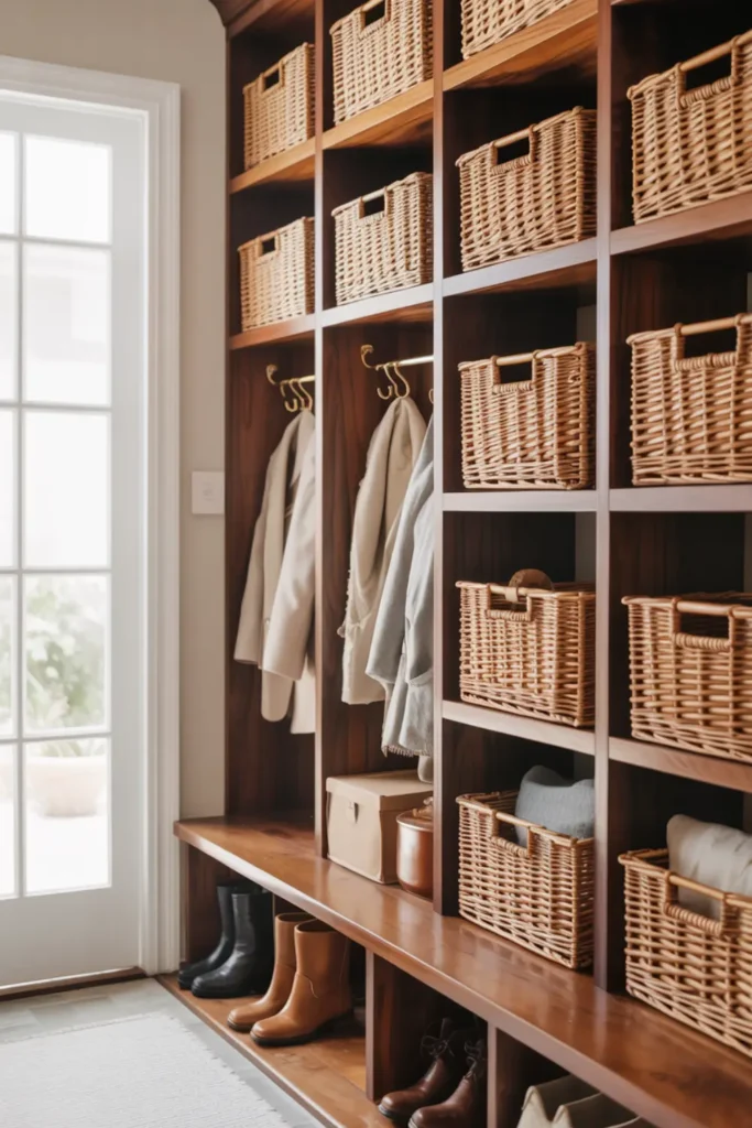Use Wicker Basket Cubbies for Hidden Storage