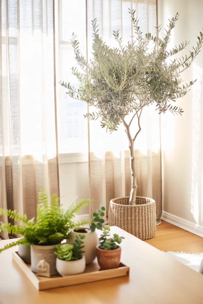 indoor plants used to connect living and dining spaces visually