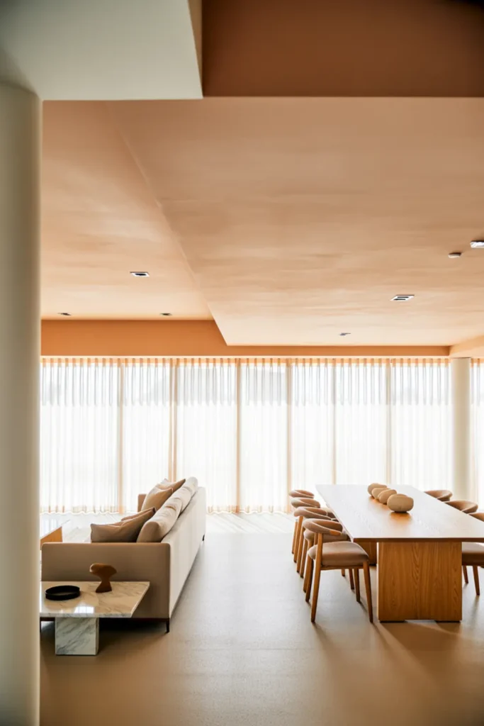 unified painted ceiling connecting open concept rooms
