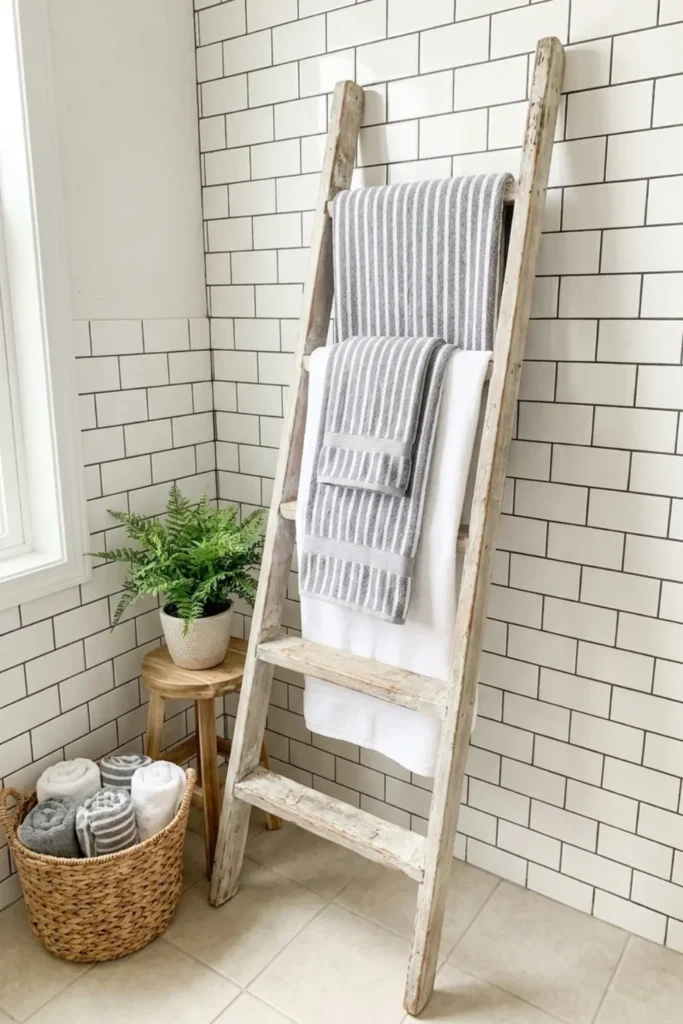 Repurpose a Vintage Wooden Ladder for Towels