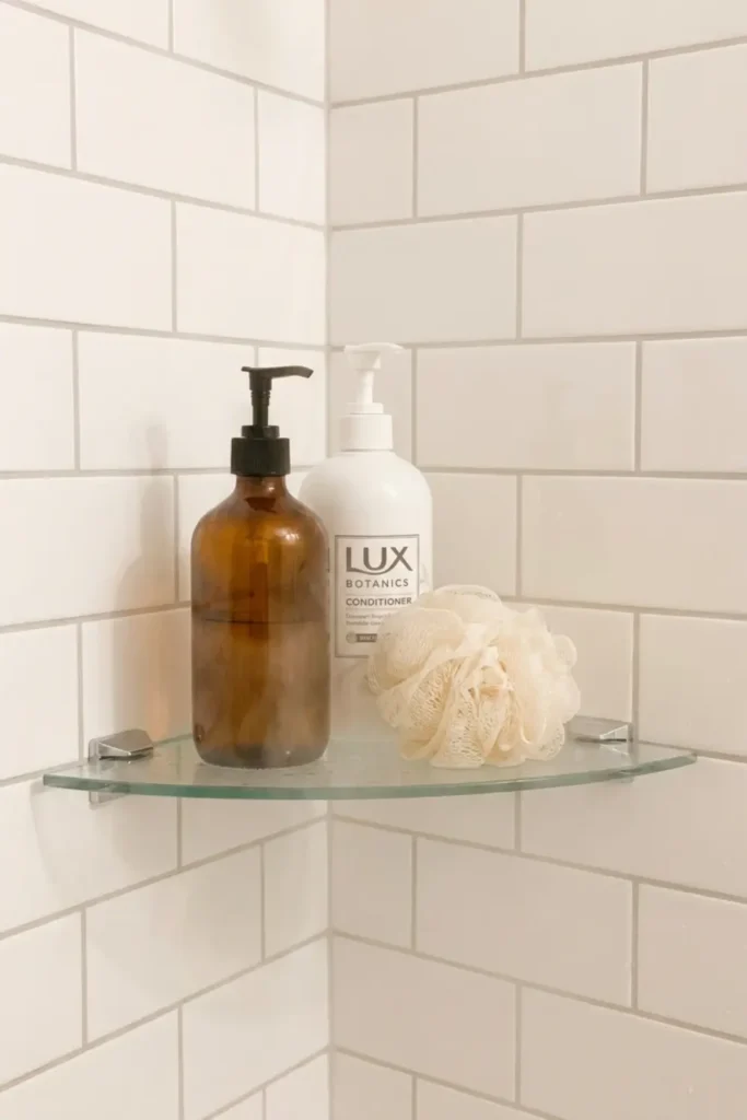 Utilize Corner Glass Shelves in the Shower