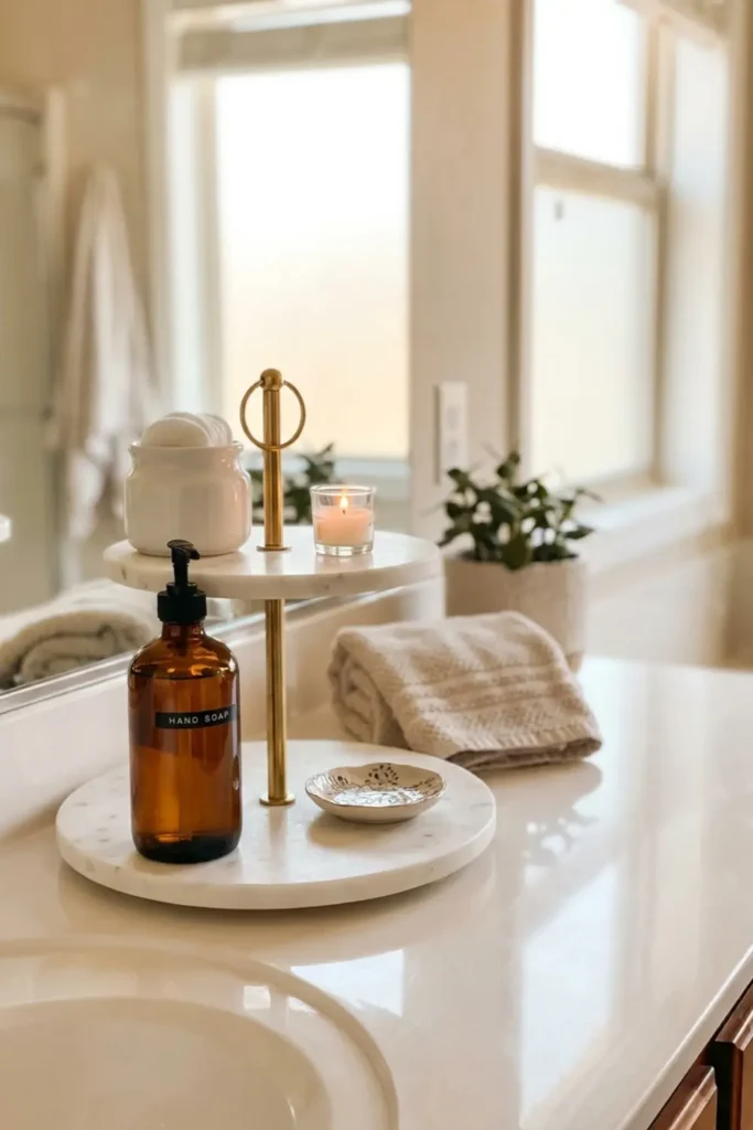 Try Tiered Cake Stands on the Vanity Counter