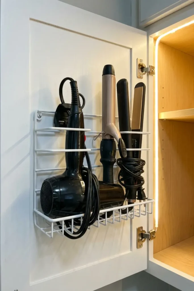 Mount a Hair Tool Organizer on the Cabinet Door