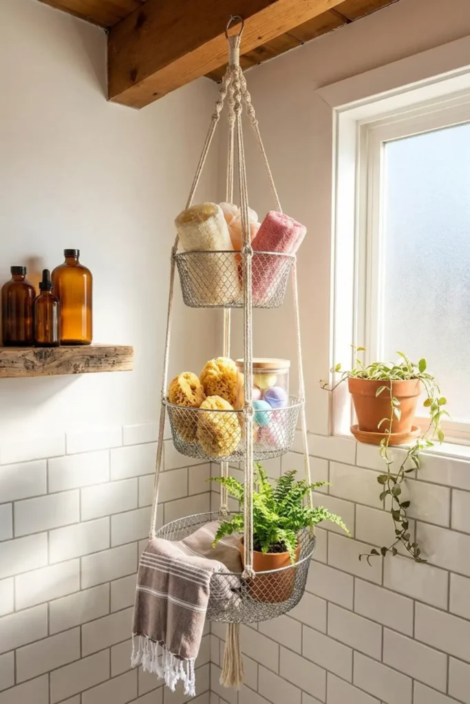 Hang Fruit Baskets from the Ceiling for Loofahs