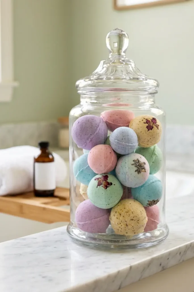 Store Bath Bombs in a Large Glass Apothecary Jar