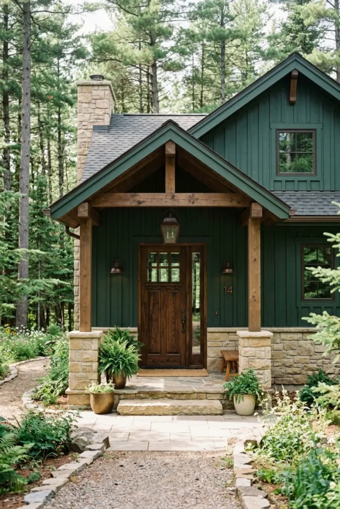 Deep Forest Green with Bronze Accents and Warm Stone