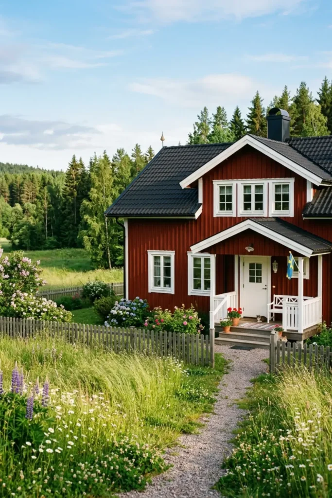 Swedish Falu Red Siding with White Trim and Black Roof