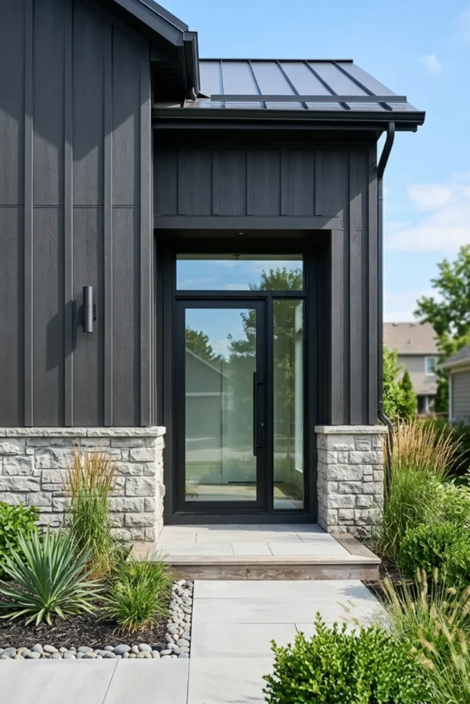 Charcoal Board and Batten with Light Stone Foundation
