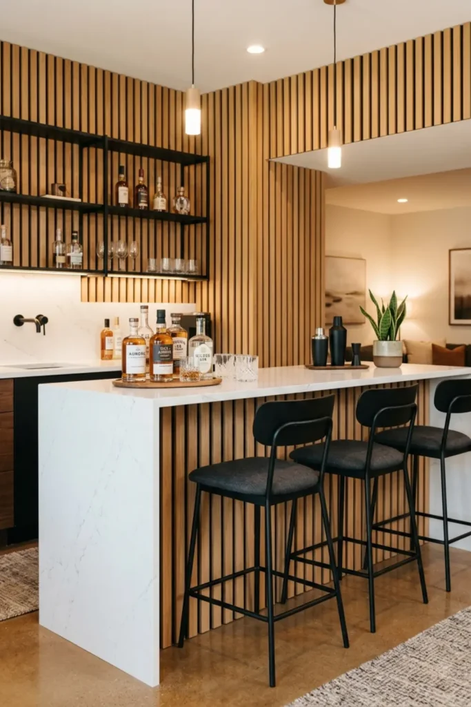 Warm Acoustic Wood Slat Paneling